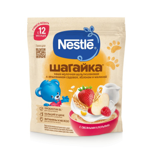 NESTLÉ® ШАГАЙКА®
Каша молочная мультизлаковая с кусочками земляники садовой, яблока и малины