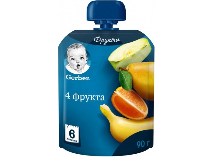 Фруктовое пюре Гербер 4 фрукта, обогащенное витамином С