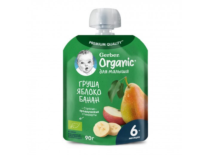 Фруктовое пюре Gerber Груша, яблоко, банан cерии Organic