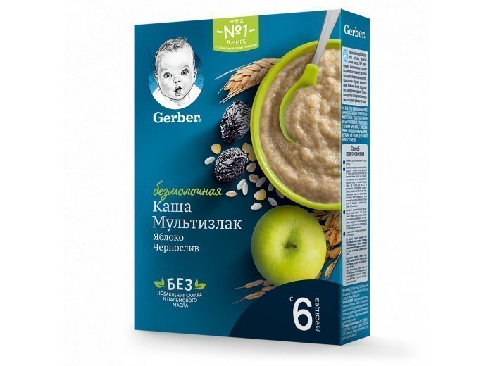 Безмолочная каша Gerber Мультизлаковая с яблоком и черносливом