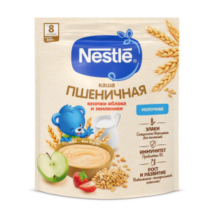 Nestlé® Молочная пшеничная каша с кусочками яблока и земляники садовой