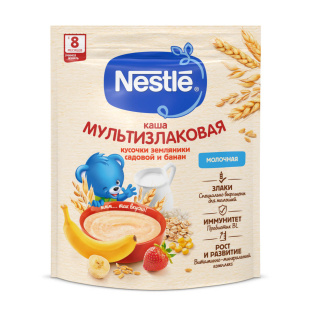 Nestlé® Молочная мультизлаковая каша с бананом и кусочками земляники