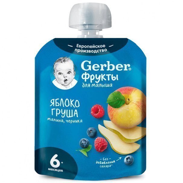 Фруктовое пюре GERBER Яблоко, груша, малина, черника, обогащенное витамином C - фото 1