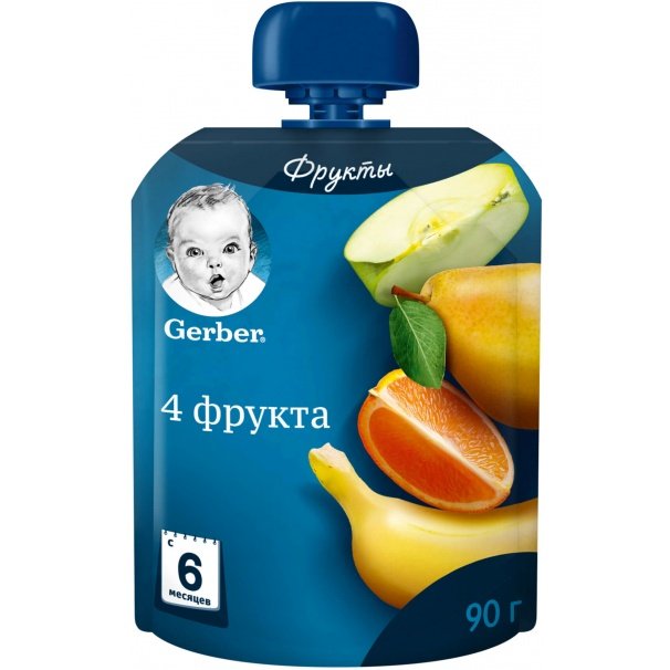 Фруктовое пюре Гербер 4 фрукта, обогащенное витамином С - фото 1
