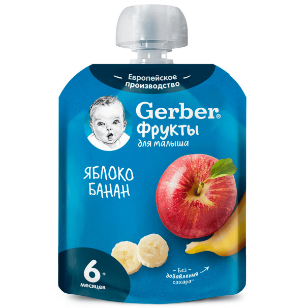 Фруктовое пюре GERBER Яблоко, банан, обогащенное витамином С 90г. - фото 1