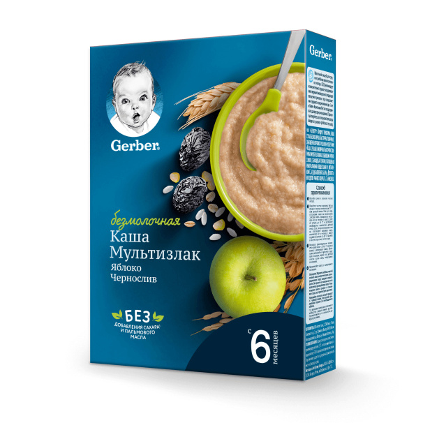 Безмолочная каша GERBER Мультизлаковая с яблоком и черносливом 180г. - фото 1